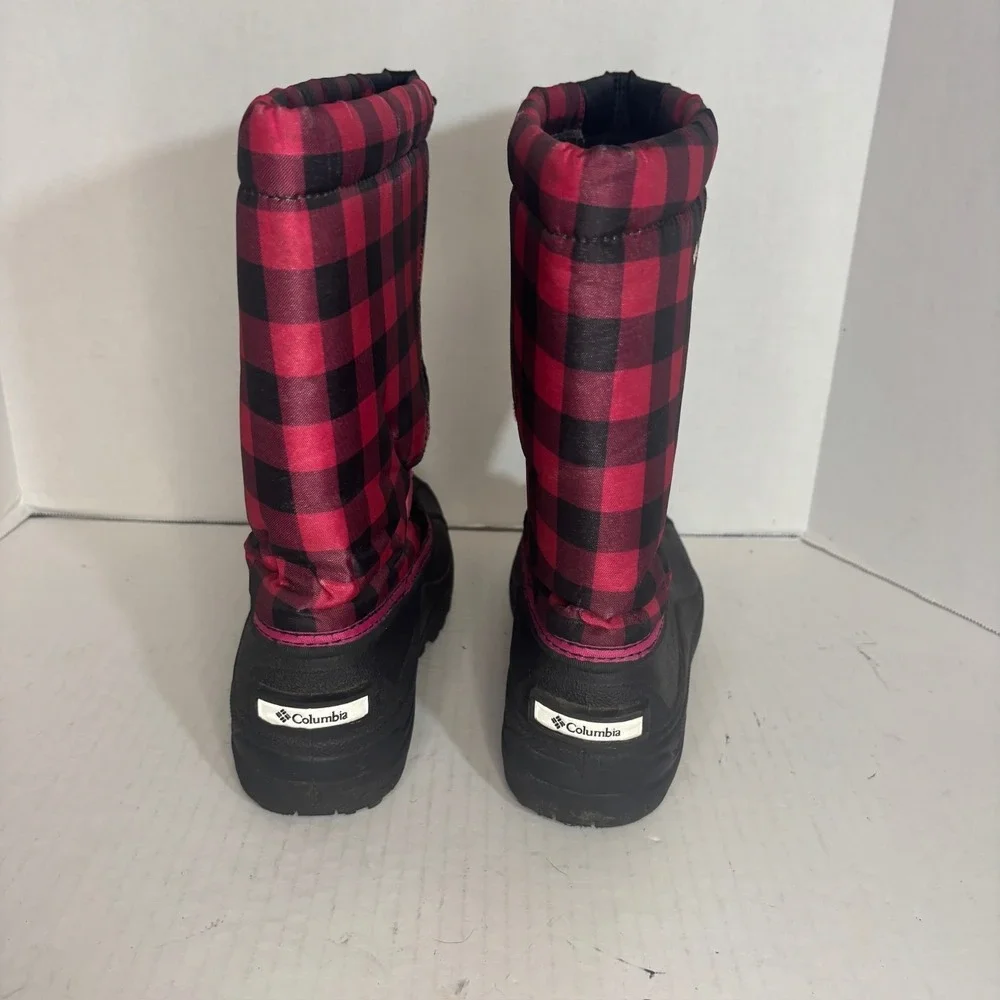 Columbia Powderbug Kids Size 5 Pink & Black Plaid Waterproof‎ Snow Boot